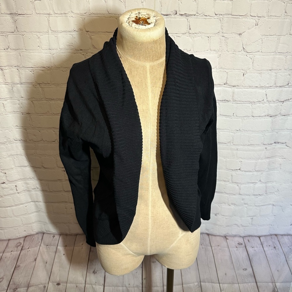 Twiggy‎ Womens Black Ribbed Shawl Collar Open Front Cardigan Sweater Size L
